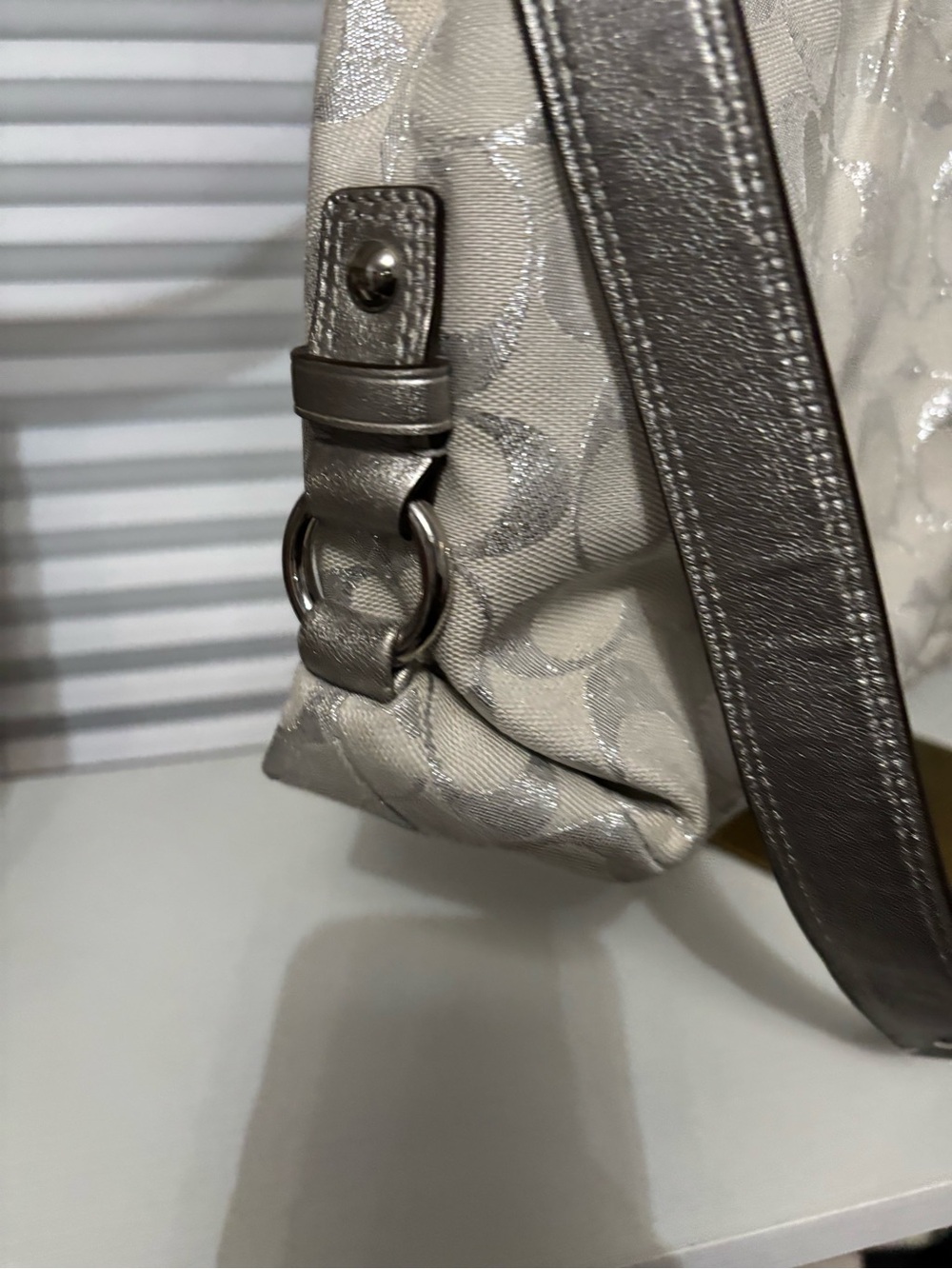 Coach Metallic Silver & Ivory Patterned Tote - Picture 6 of 8